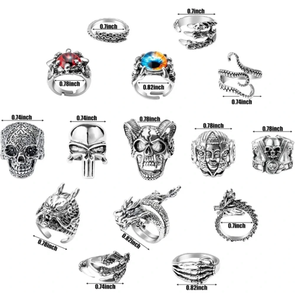 15Pcs Vintage Punk Rings Set